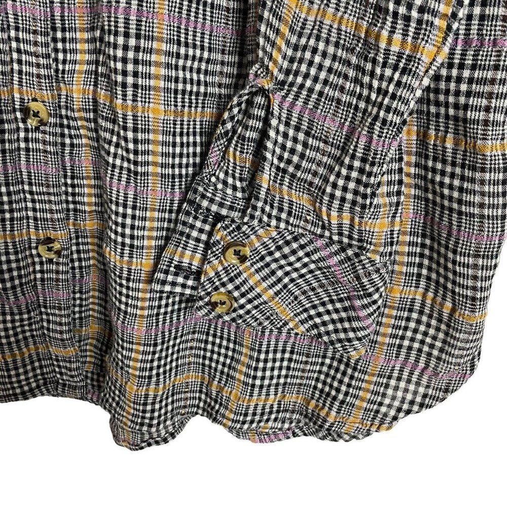 Free People Button Up Black Pink Orange  Metallic‎ Plaid Shirt Size M - Picture 5 of 8